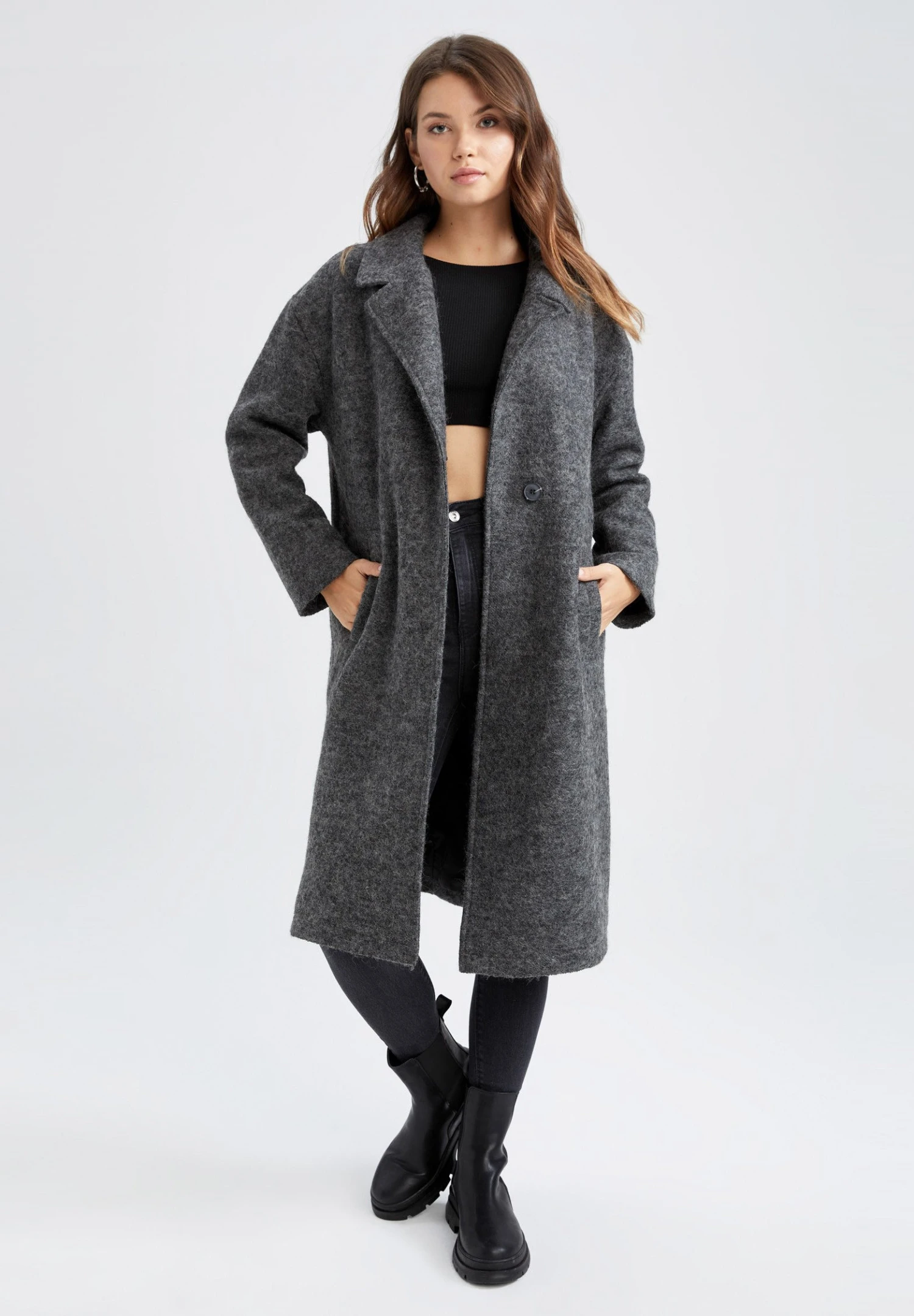 DeFacto Relax Fit - Mantel - Grey 4 DeFacto Relax Fit - Mantel - Grey - Afbeelding 2