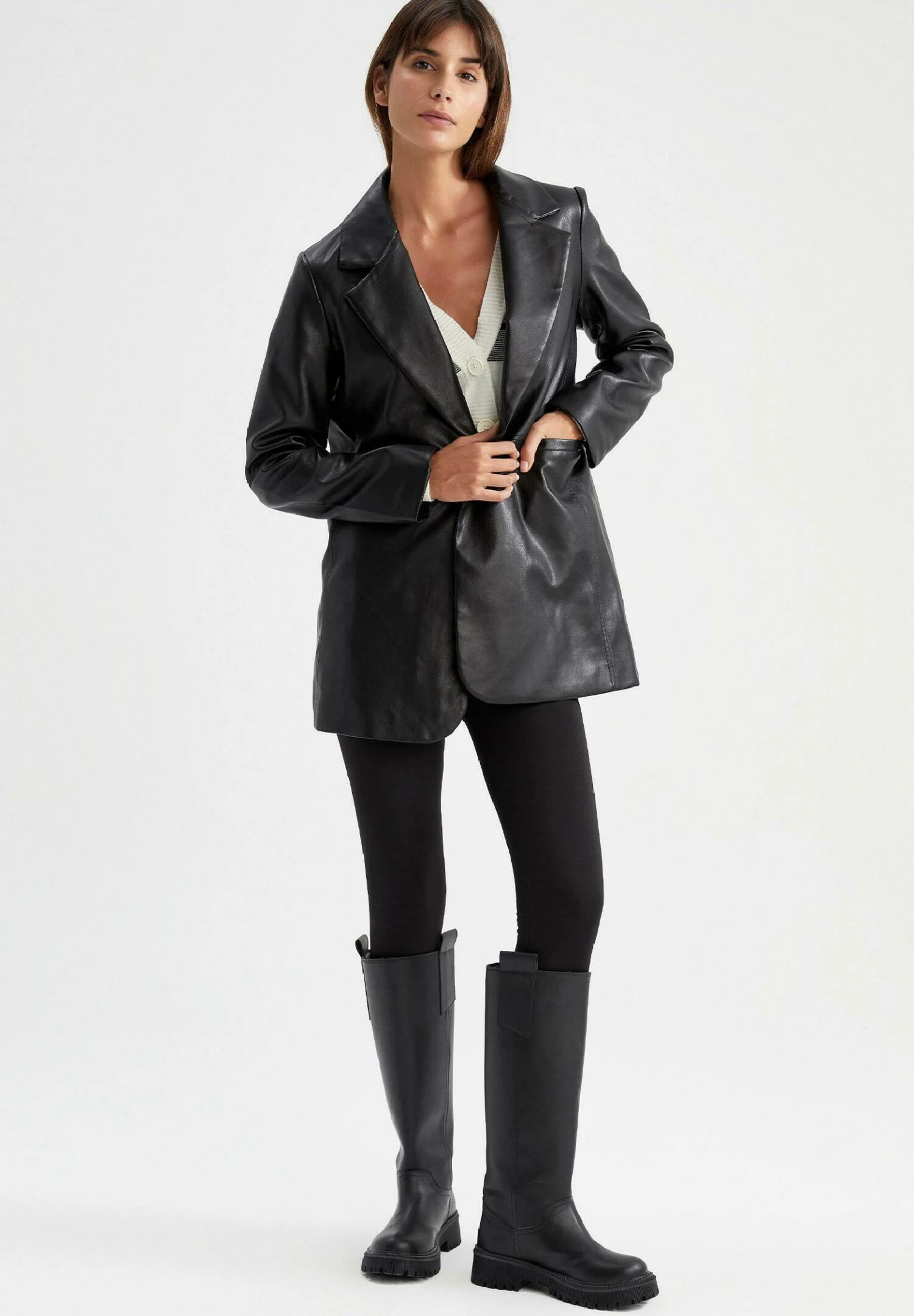 DeFacto Regular Fit- Halflange Jas - Black 4 DeFacto Regular Fit- Halflange Jas - Black - Afbeelding 2