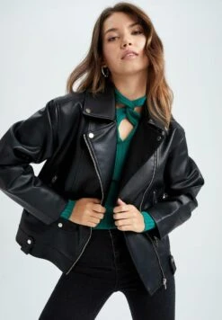 DeFacto Imitatieleren Jas - Black