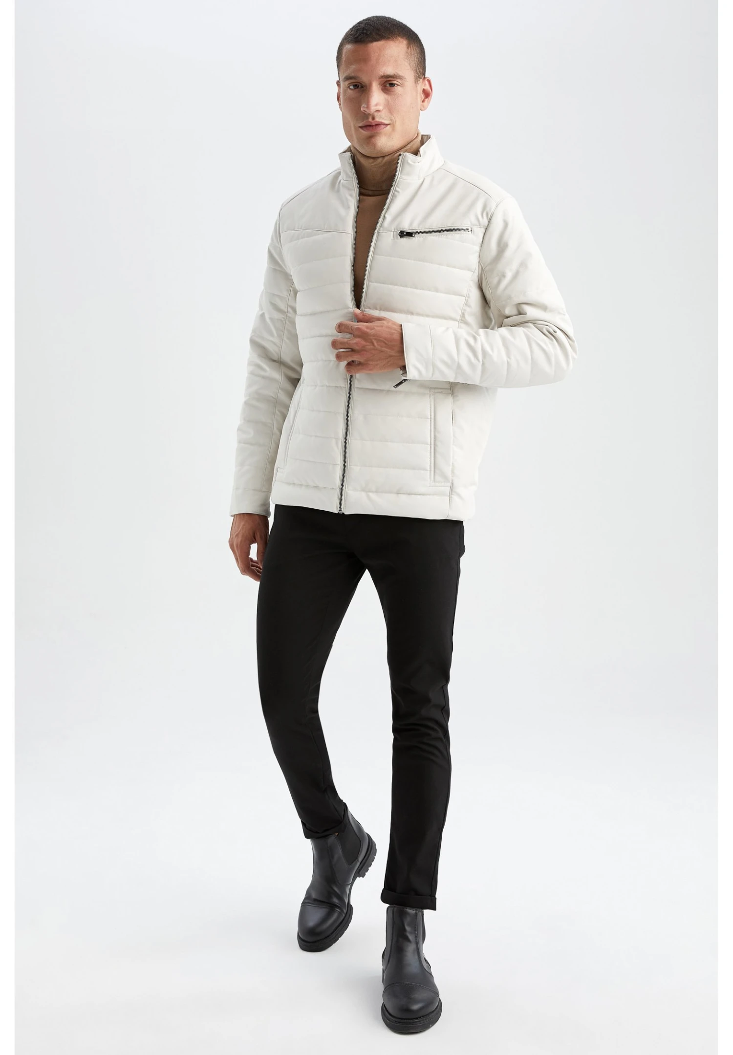 DeFacto Slim Fit - Imitatieleren Jas - Beige 4 DeFacto Slim Fit - Imitatieleren Jas - Beige - Afbeelding 2