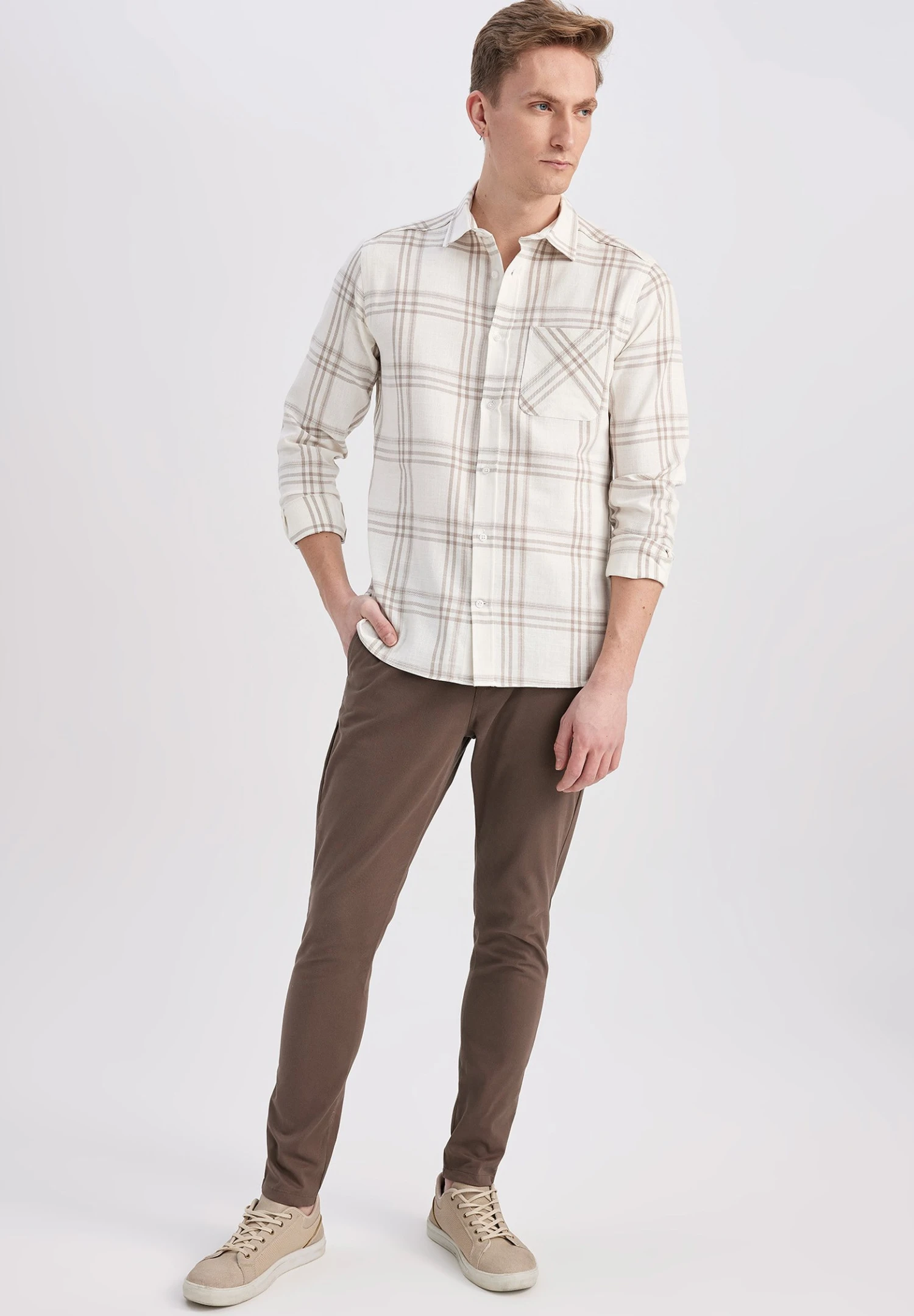 DeFacto Modern Fit- Overhemd - Beige 4 DeFacto Modern Fit- Overhemd - Beige - Afbeelding 2