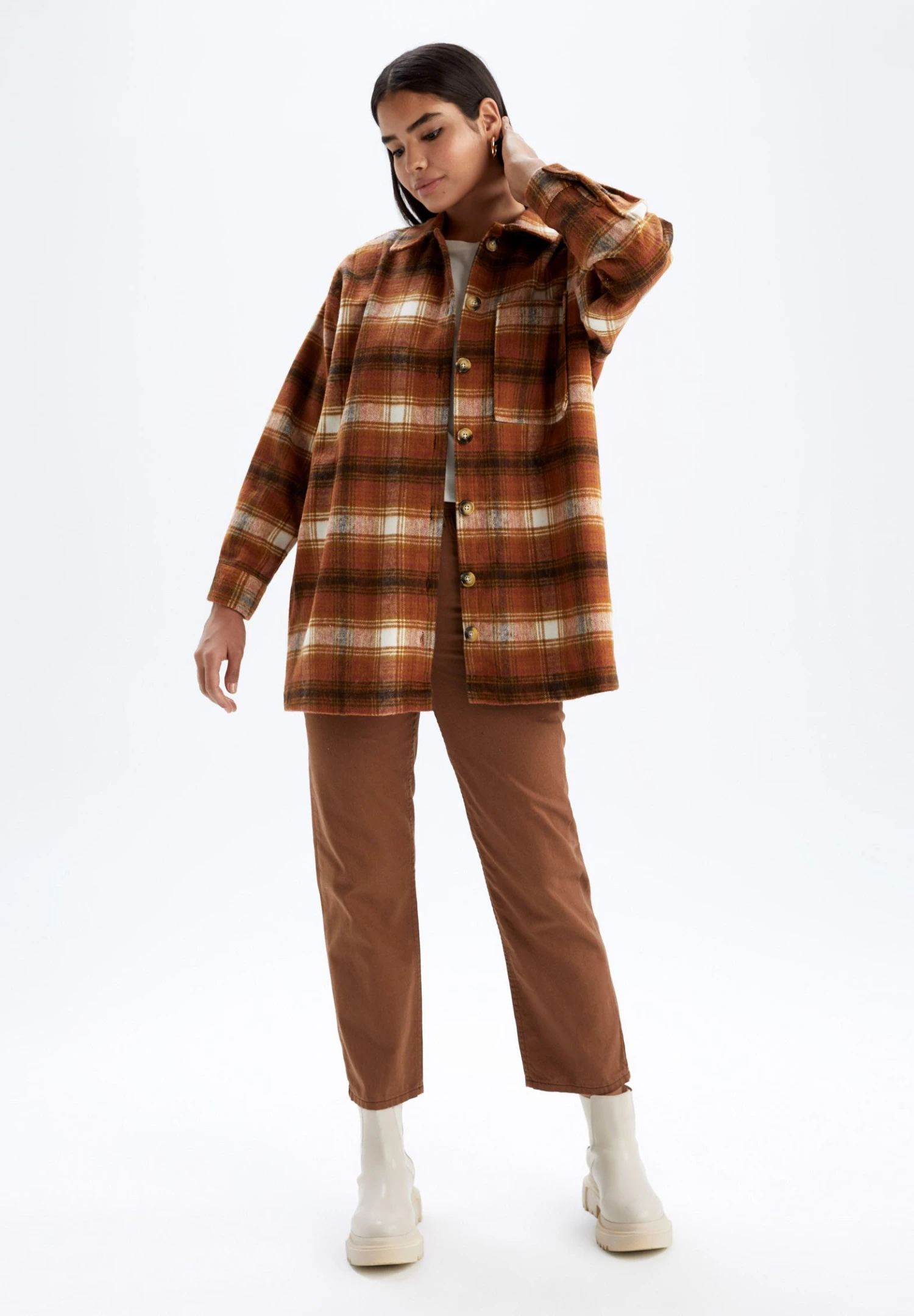 DeFacto Relax Fit - Overhemdblouse - Brown 4 DeFacto Relax Fit - Overhemdblouse - Brown - Afbeelding 2