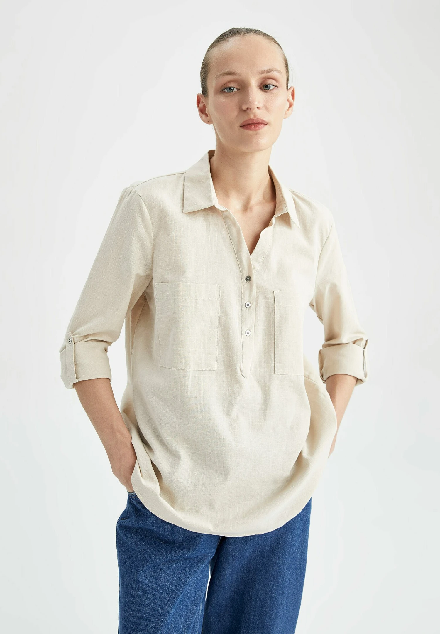 DeFacto Regular Fit - Blouse - Beige 3 DeFacto Regular Fit - Blouse - Beige