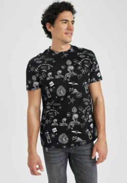 DeFacto Regular Fit- T-Shirt Print - Black