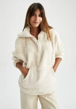 DeFacto Oversize Fit - Fleece Trui - Ecru