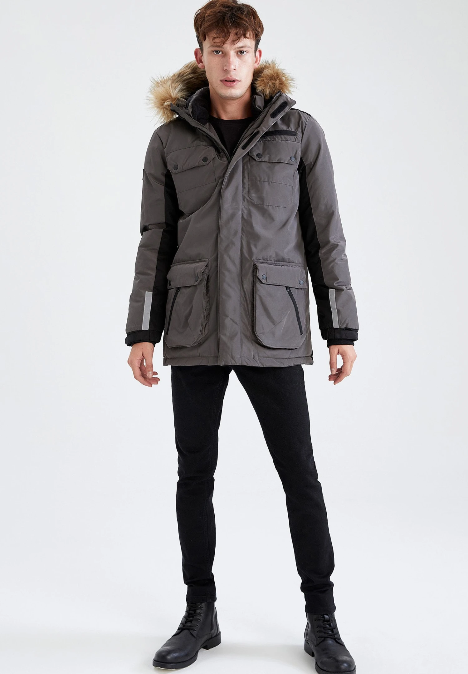 DeFacto Slim Fit - Winterjas - Anthracite 4 DeFacto Slim Fit - Winterjas - Anthracite - Afbeelding 2