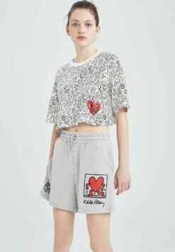 DeFacto Keith Haring Cropped- T-Shirt Print - White