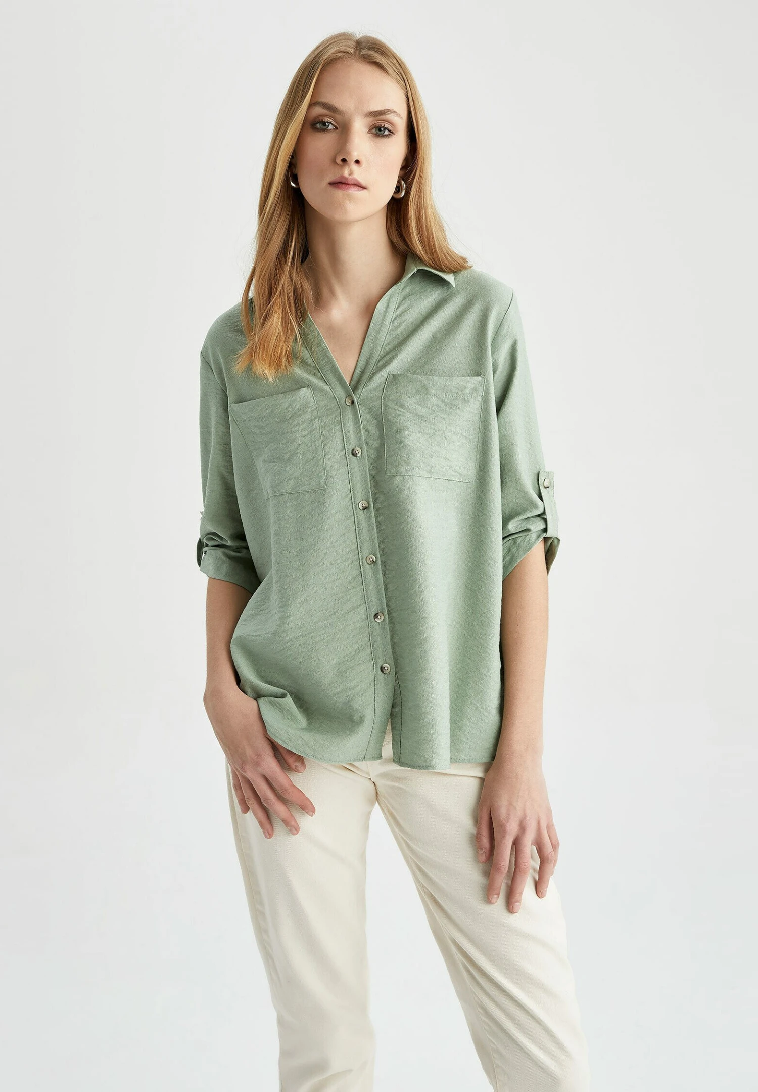 DeFacto Regular Fit - Overhemdblouse - Turquoise 3 DeFacto Regular Fit - Overhemdblouse - Turquoise
