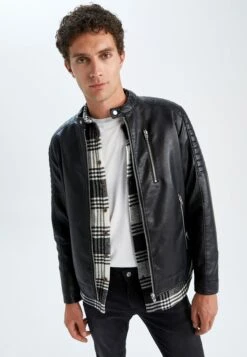 DeFacto Slim Fit - Imitatieleren Jas - Black