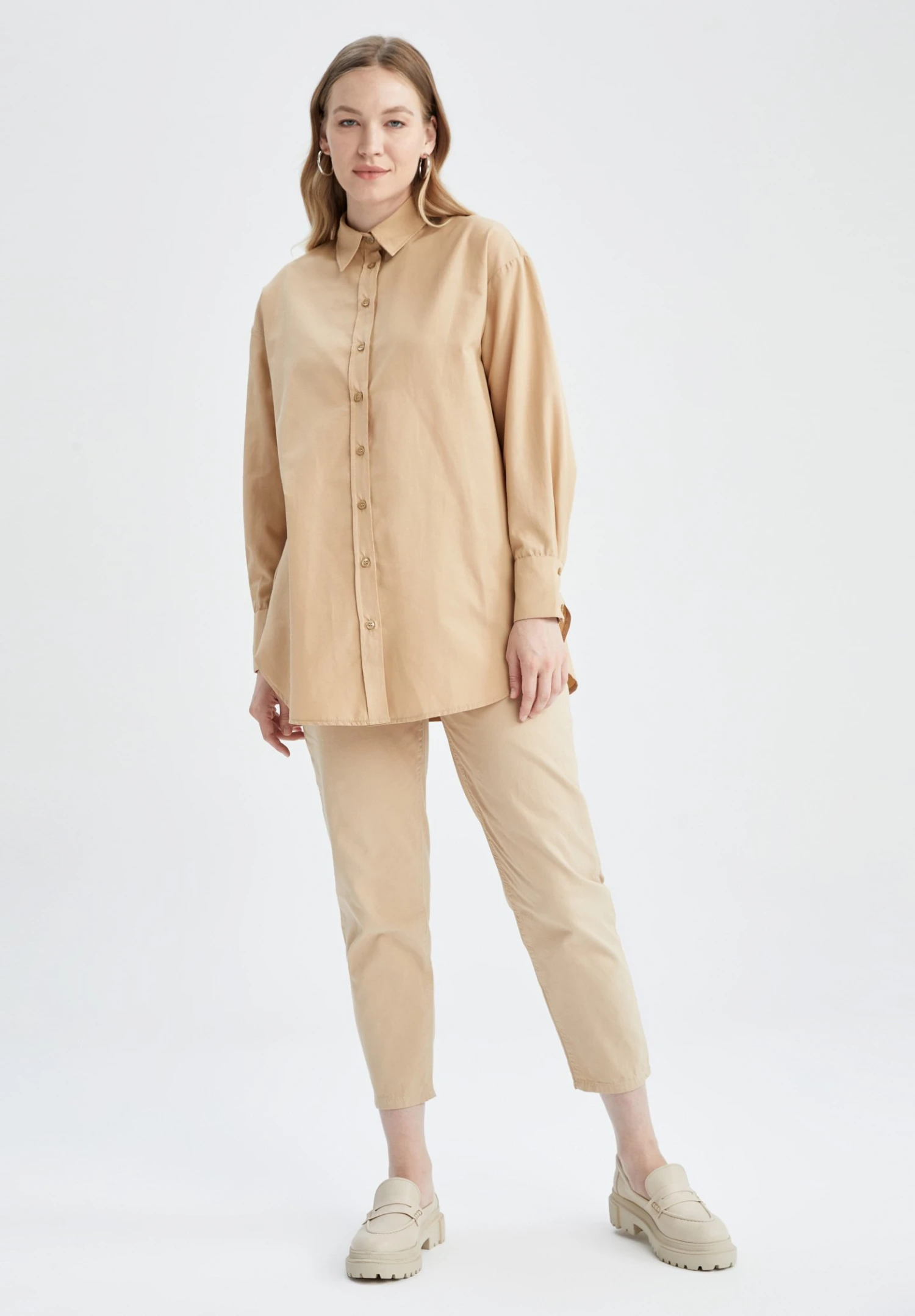 DeFacto Relax Fit- Overhemdblouse - Beige 4 DeFacto Relax Fit- Overhemdblouse - Beige - Afbeelding 2