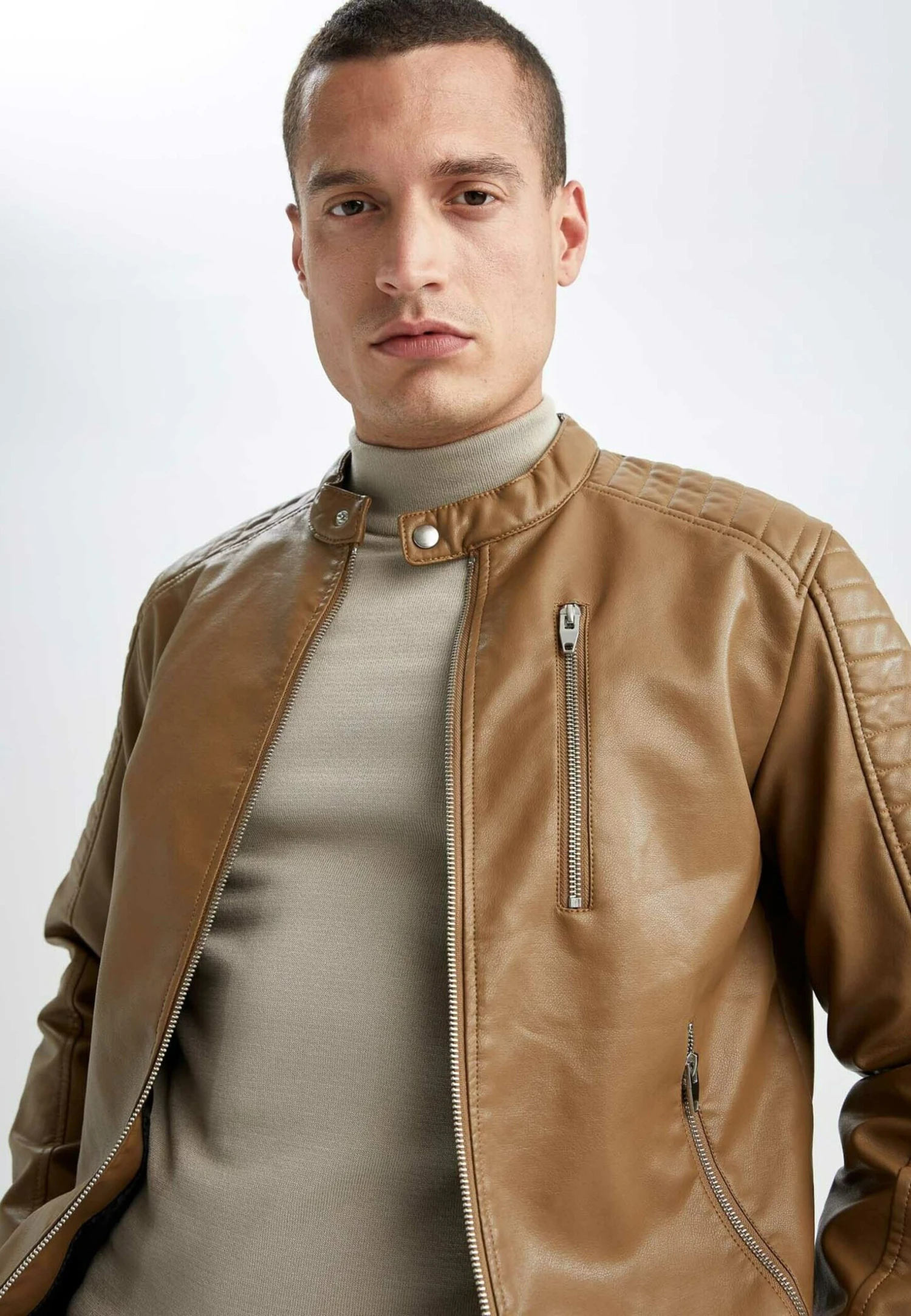 DeFacto Slim Fit - Imitatieleren Jas - Brown 7 DeFacto Slim Fit - Imitatieleren Jas - Brown - Afbeelding 5