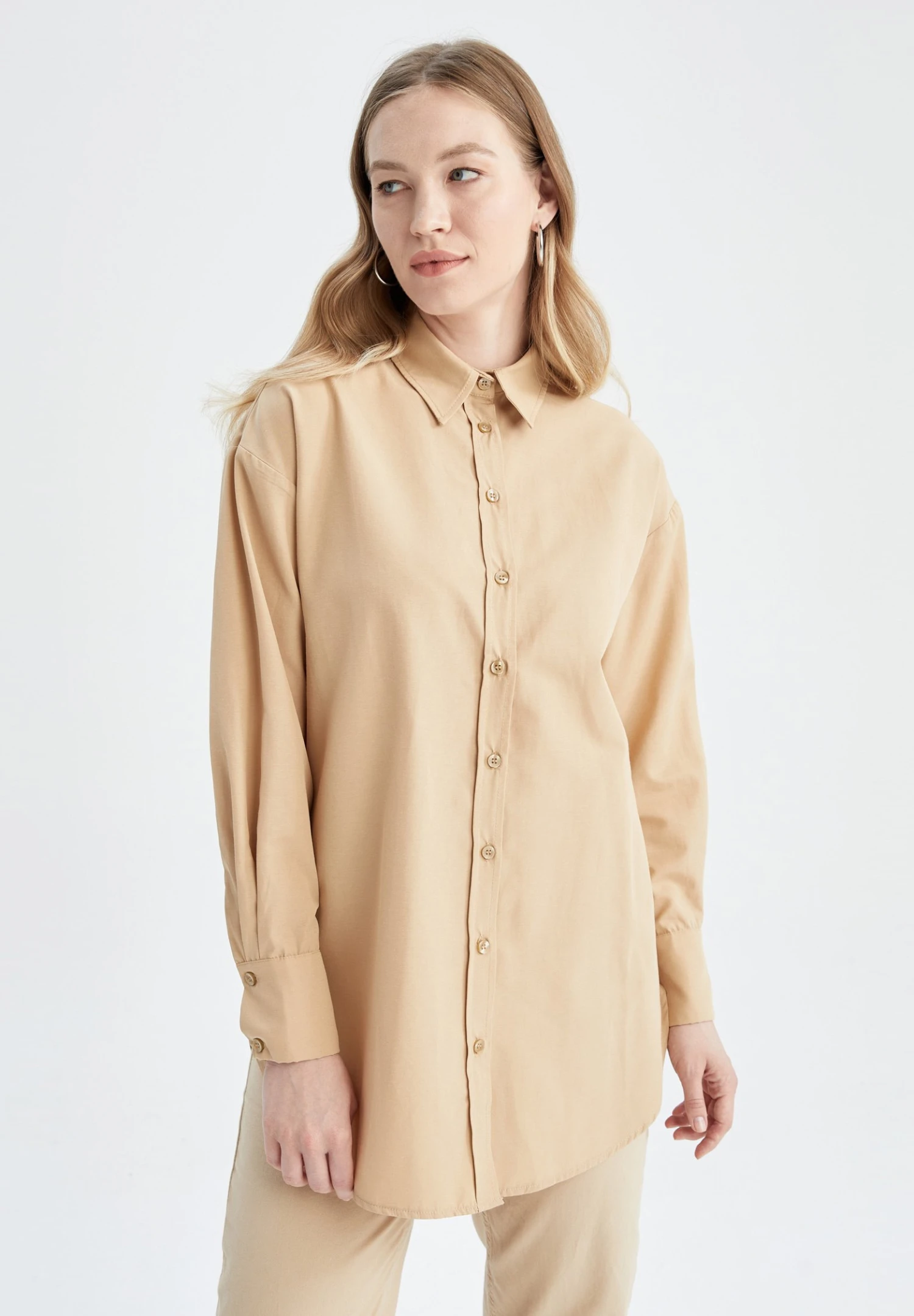 DeFacto Relax Fit- Overhemdblouse - Beige 3 DeFacto Relax Fit- Overhemdblouse - Beige