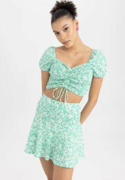 DeFacto Front Tie- Blouse - Green