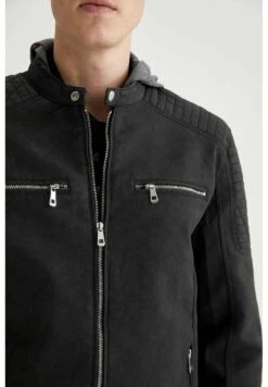 DeFacto Regular Fit - Imitatieleren Jas - Anthracite -DeFacto 3533802cf74946ec87a0004c84d79538