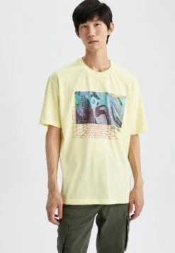 DeFacto Boxy Fit - T-Shirt Print - Yellow