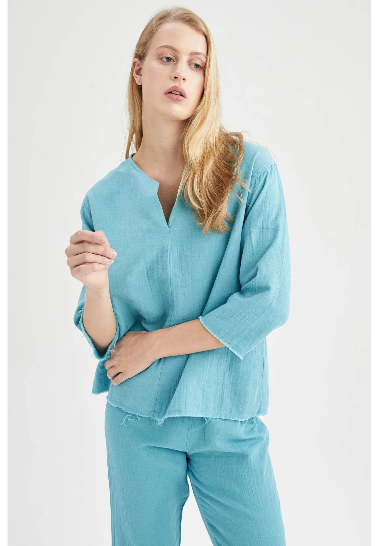 DeFacto Relax Fit - Pyjamashirt - Turquoise 3 DeFacto Relax Fit - Pyjamashirt - Turquoise