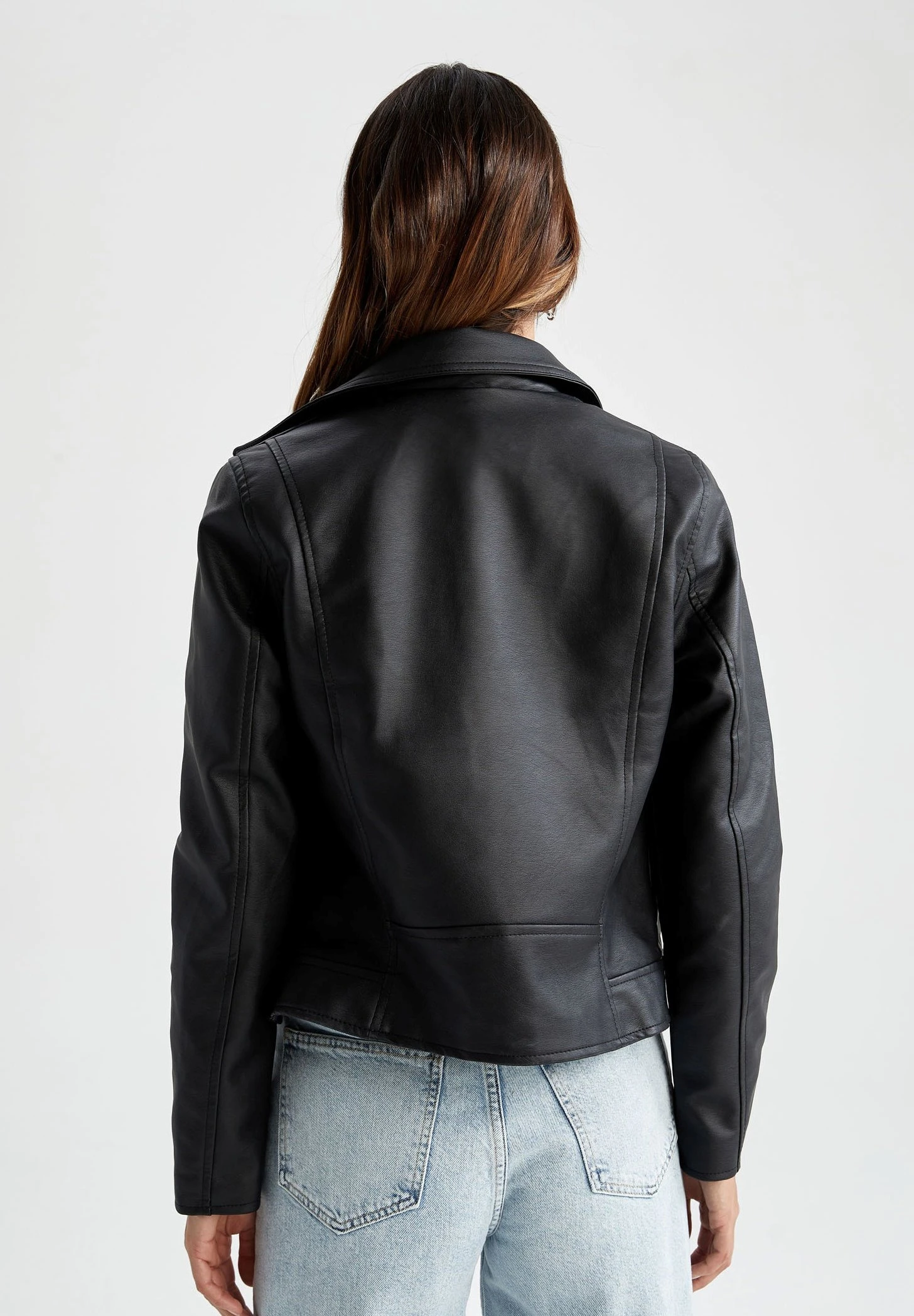 DeFacto Regular Fit- Imitatieleren Jas - Black 5 DeFacto Regular Fit- Imitatieleren Jas - Black - Afbeelding 3