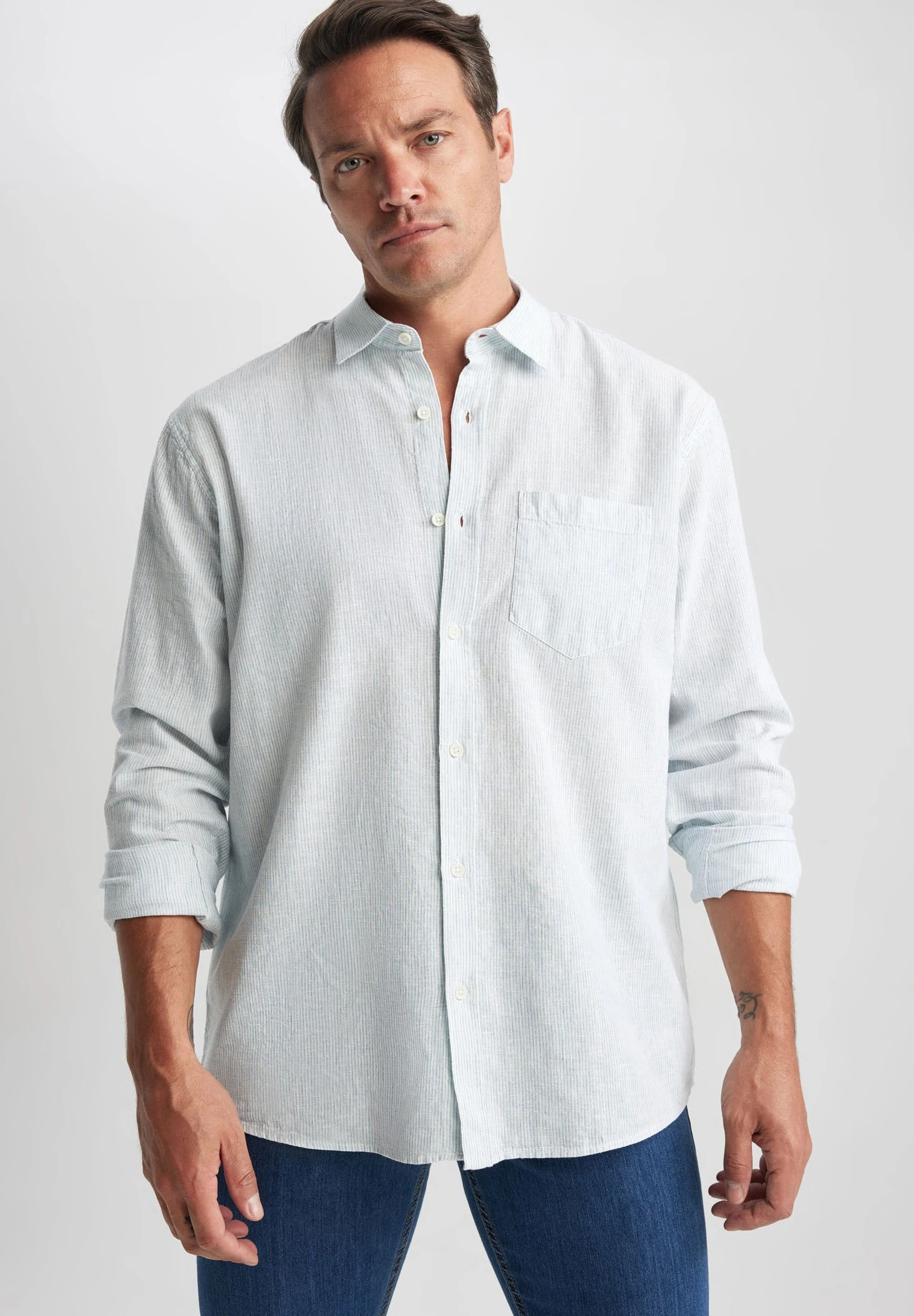 DeFacto Regular Fit - Overhemd - Turquoise 3 DeFacto Regular Fit - Overhemd - Turquoise