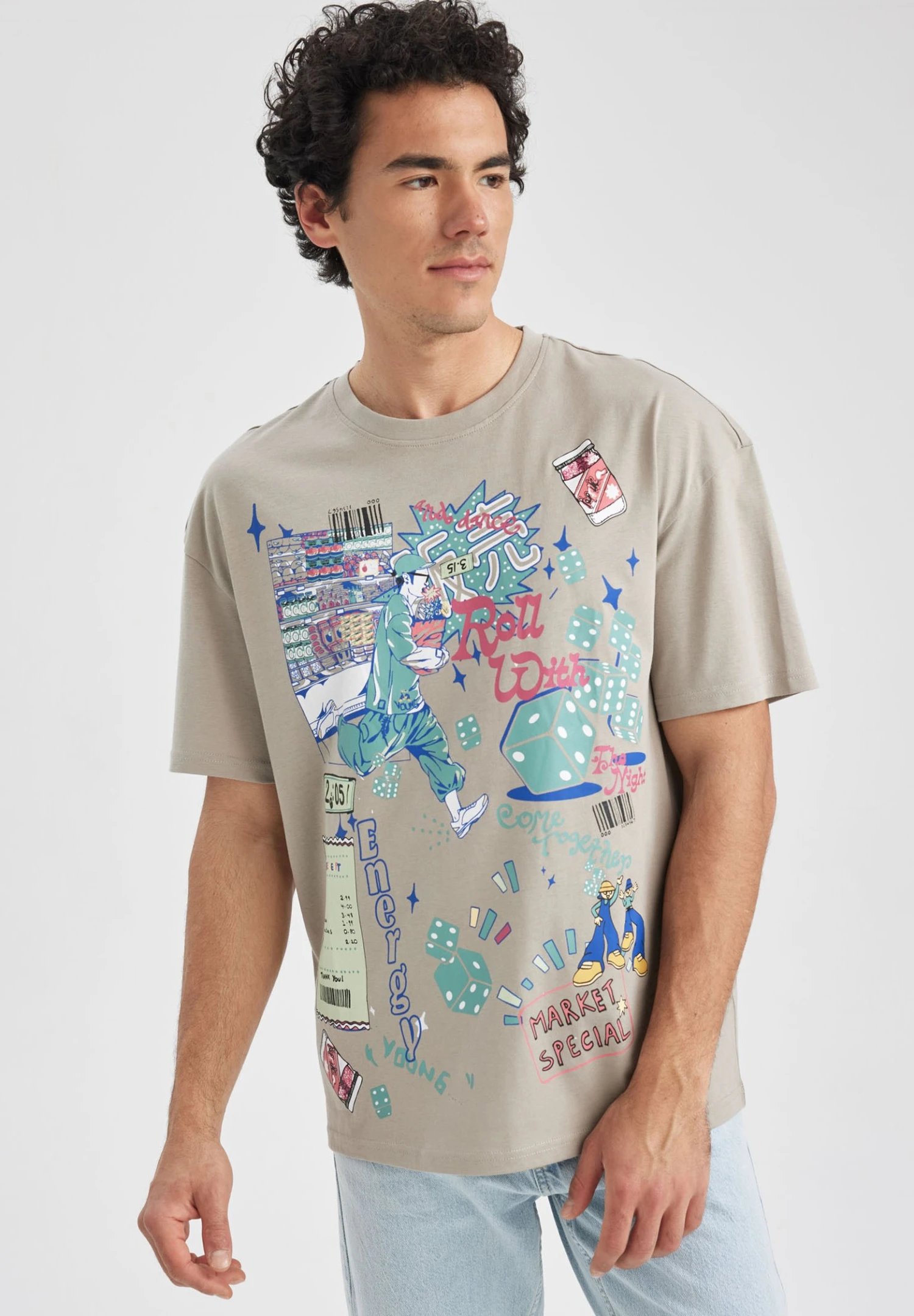 DeFacto Comfort Fit- T-Shirt Print - Beige 3 DeFacto Comfort Fit- T-Shirt Print - Beige