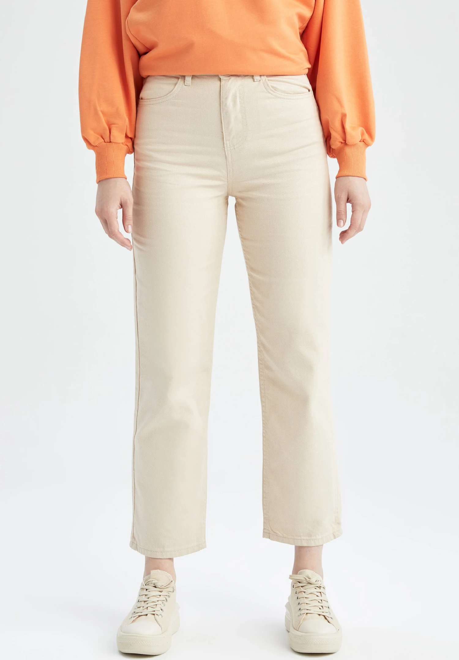 DeFacto Straight Leg Jeans - Beige 3 DeFacto Straight Leg Jeans - Beige