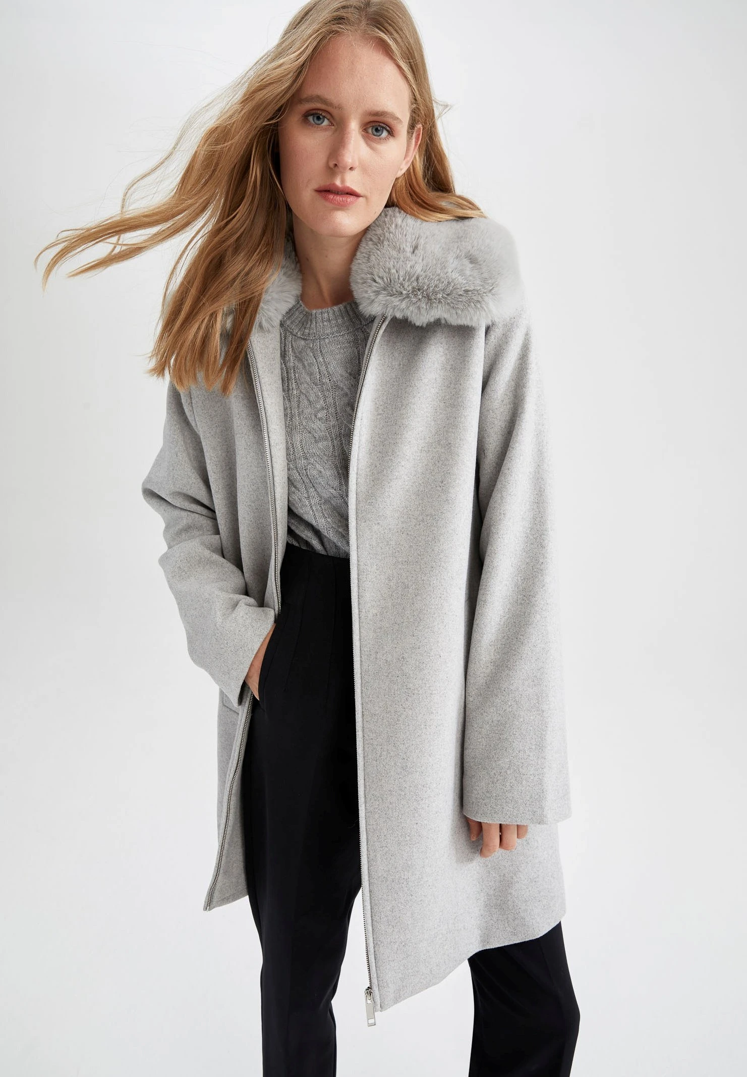 DeFacto Halflange Jas - Grey 3 DeFacto Halflange Jas - Grey