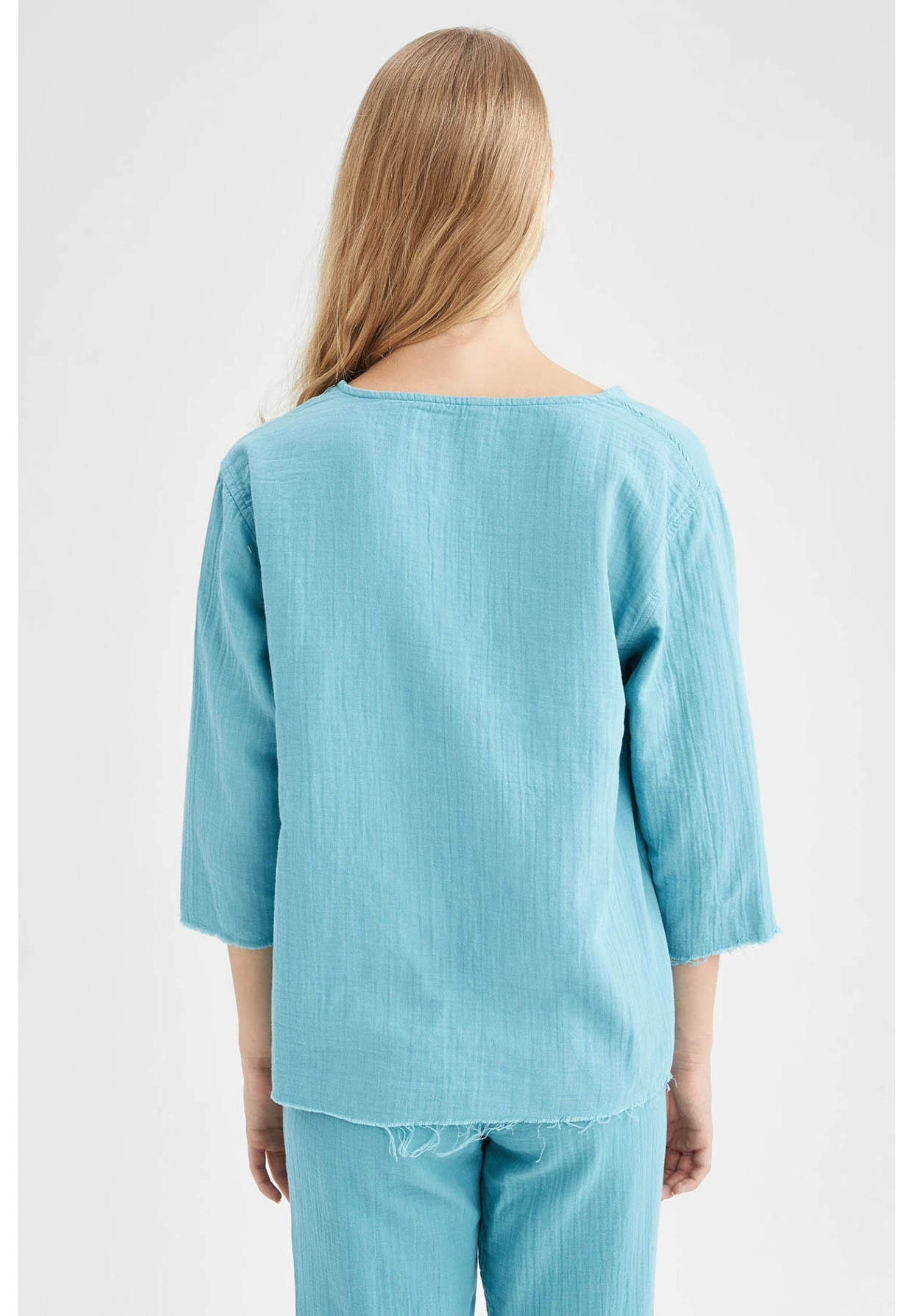 DeFacto Relax Fit - Pyjamashirt - Turquoise 5 DeFacto Relax Fit - Pyjamashirt - Turquoise - Afbeelding 3