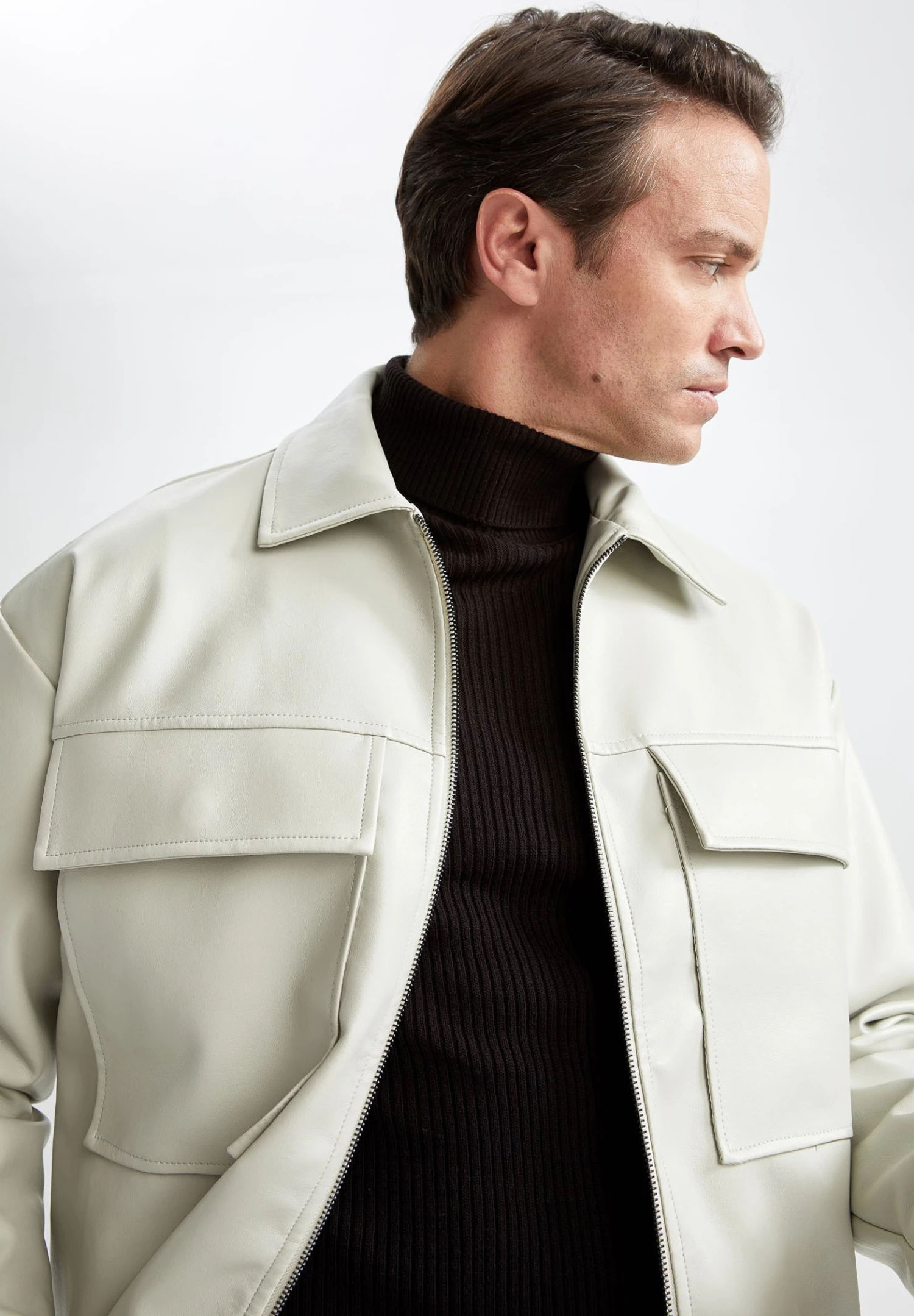 DeFacto Imitatieleren Jas - Ecru 6 DeFacto Imitatieleren Jas - Ecru - Afbeelding 4