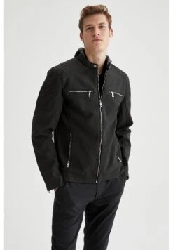 DeFacto Regular Fit - Imitatieleren Jas - Anthracite -DeFacto 58638ad61b2b45b8945dbd877c0b7788