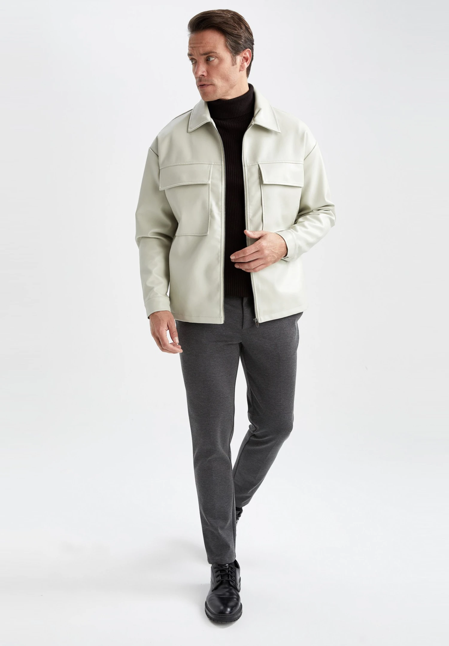 DeFacto Imitatieleren Jas - Ecru 4 DeFacto Imitatieleren Jas - Ecru - Afbeelding 2