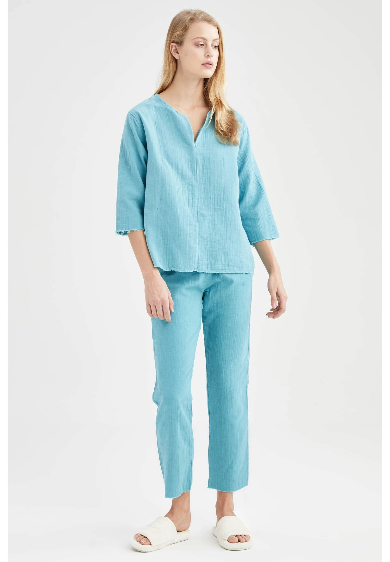 DeFacto Relax Fit - Pyjamashirt - Turquoise 4 DeFacto Relax Fit - Pyjamashirt - Turquoise - Afbeelding 2