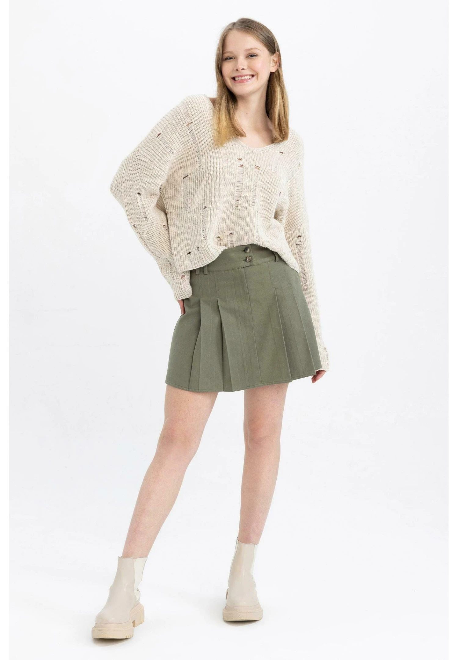 DeFacto Plooirok - Khaki 4 DeFacto Plooirok - Khaki - Afbeelding 2