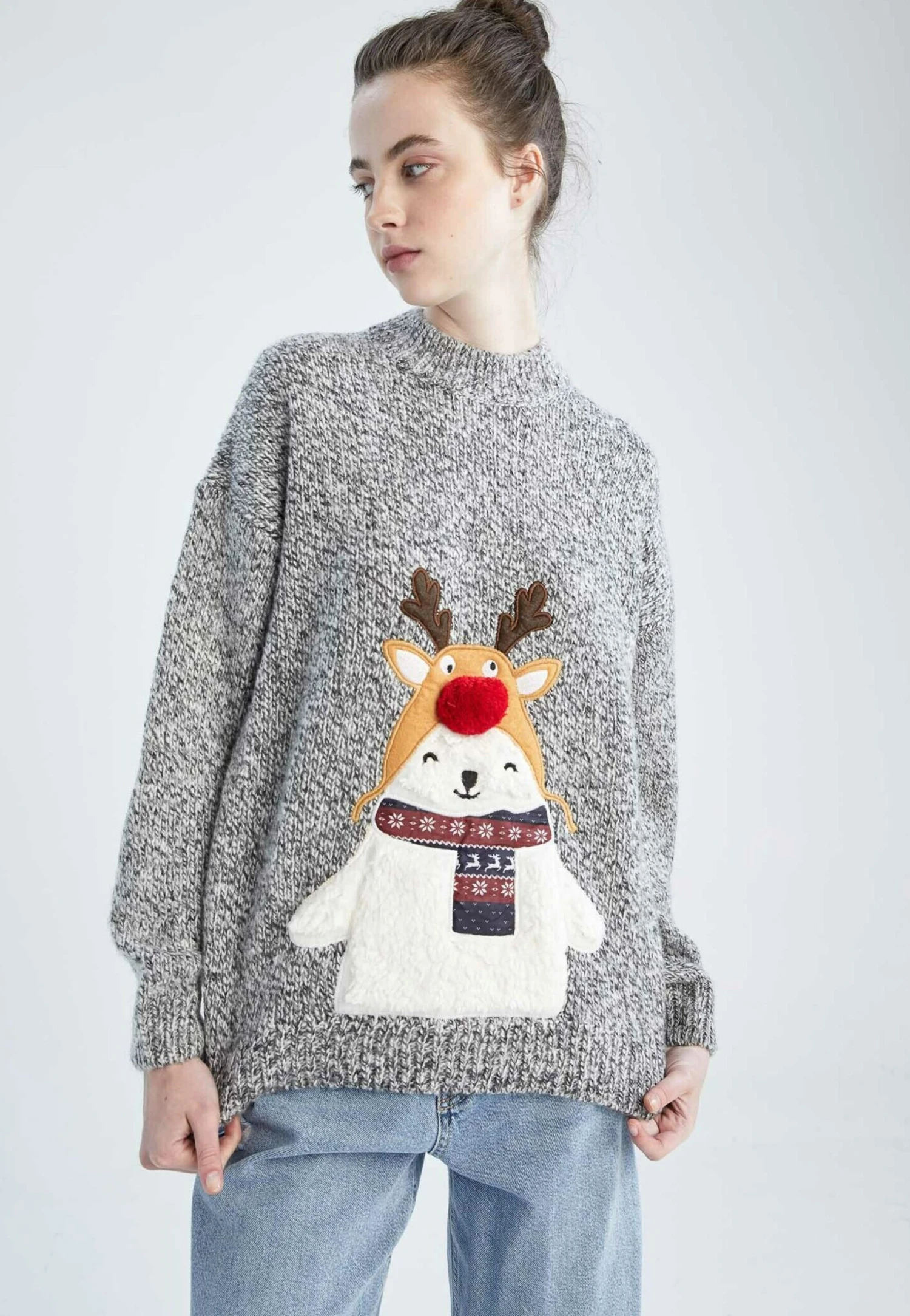 DeFacto Regular Fit Christmas Jumper - Trui - Grey 3 DeFacto Regular Fit Christmas Jumper - Trui - Grey