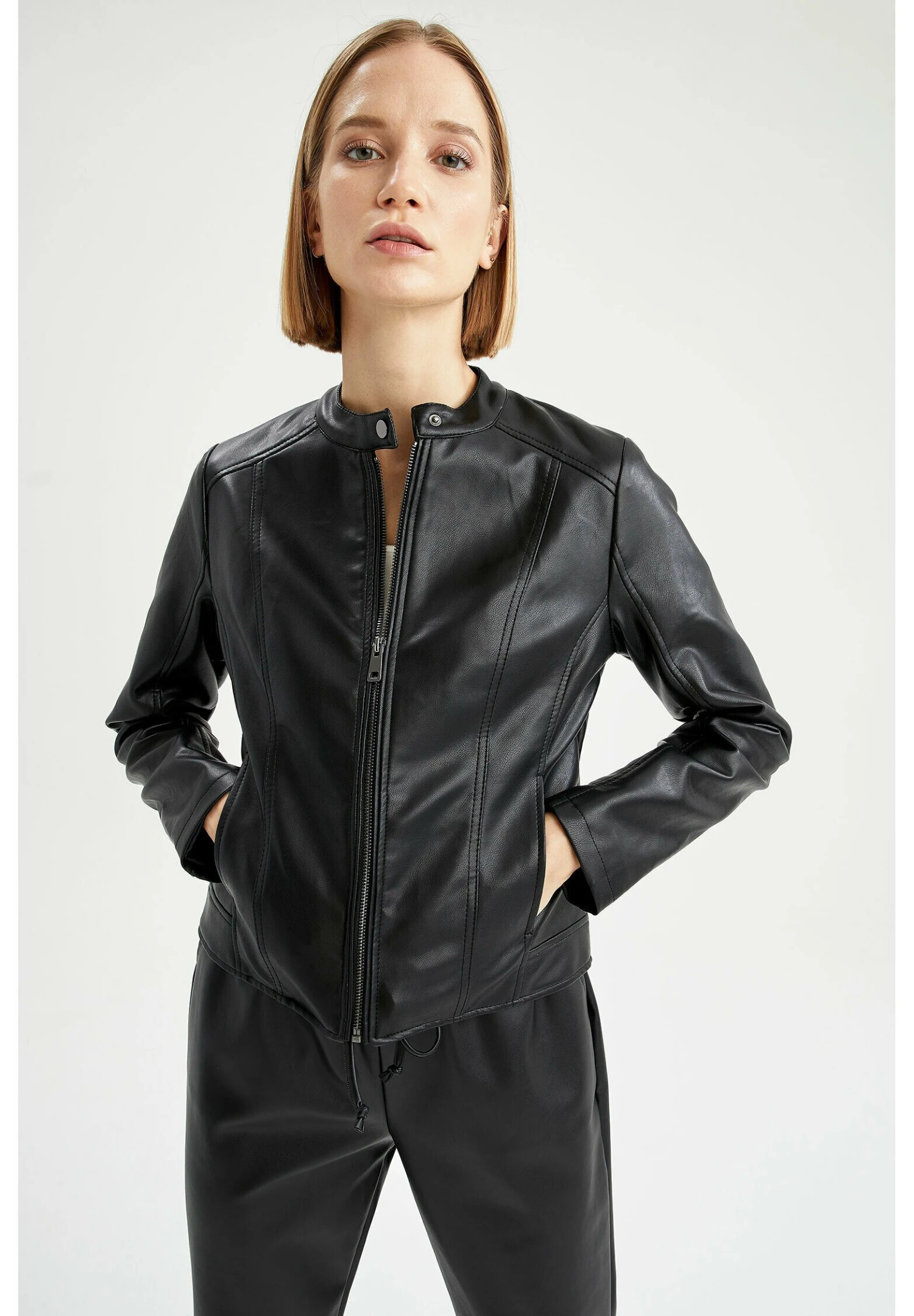 DeFacto Regular Fit - Imitatieleren Jas - Black 3 DeFacto Regular Fit - Imitatieleren Jas - Black