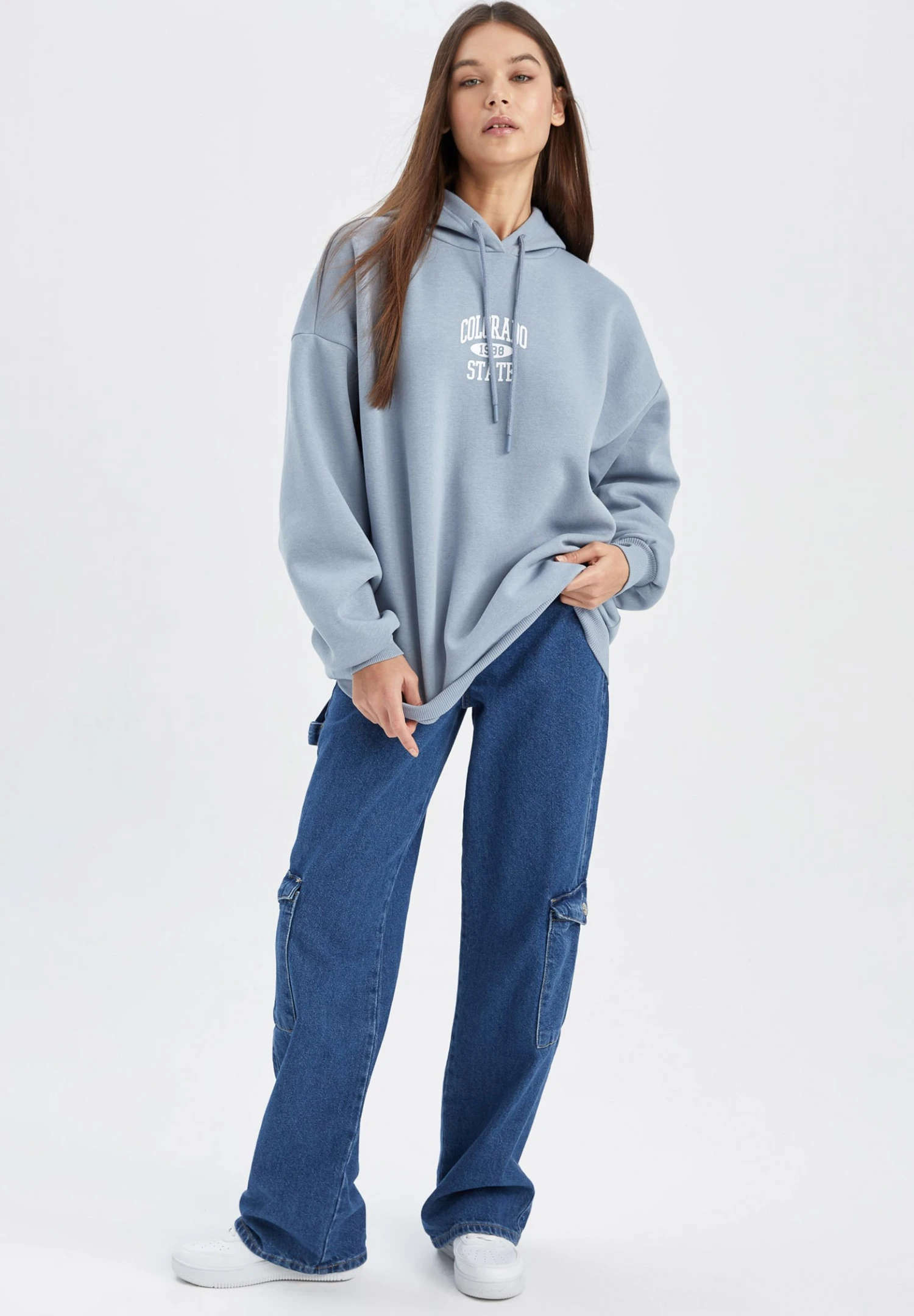 DeFacto Oversize Fit- Hoodie - Blue 4 DeFacto Oversize Fit- Hoodie - Blue - Afbeelding 2