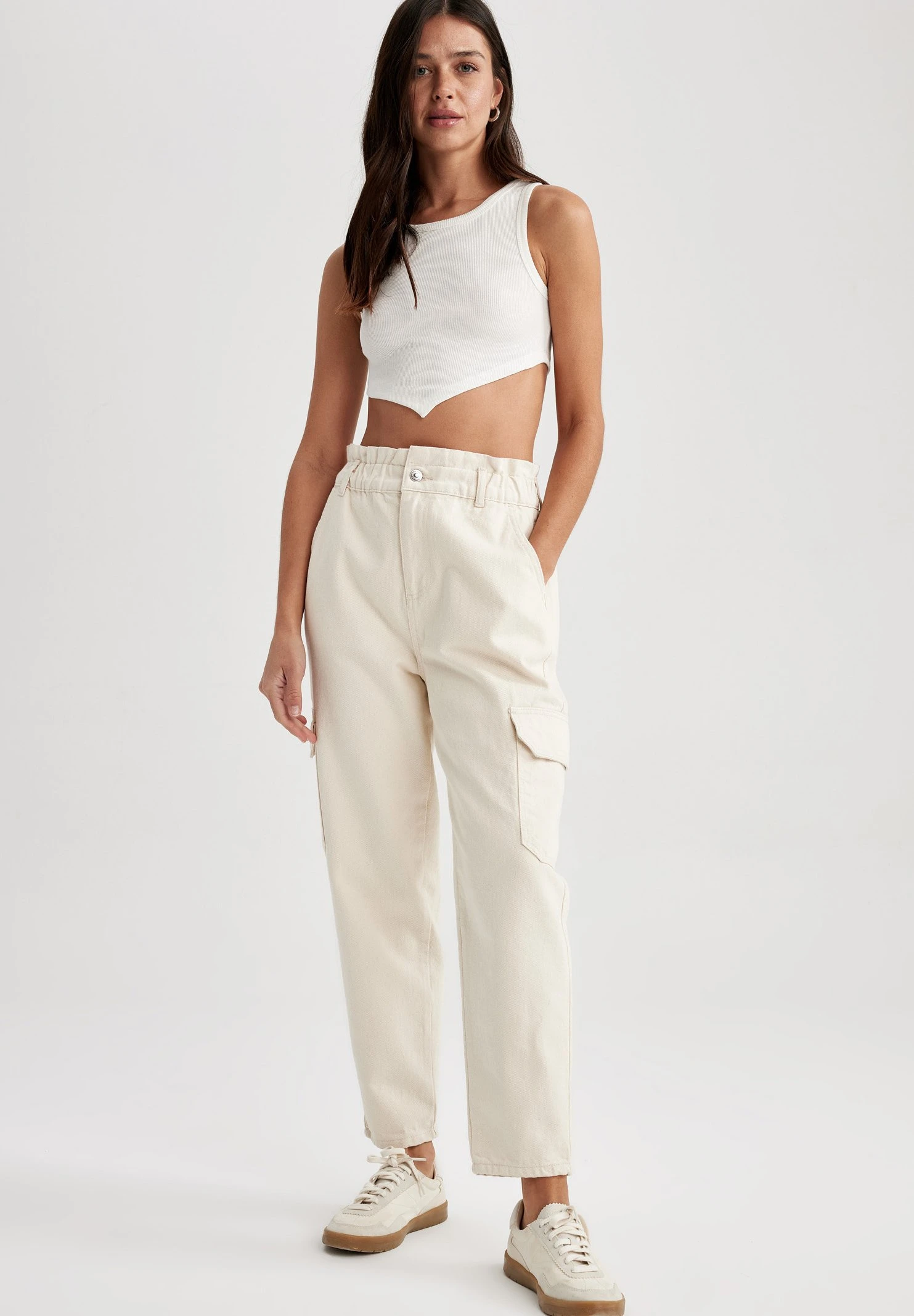 DeFacto Paperbag - Cargobroek - White 4 DeFacto Paperbag - Cargobroek - White - Afbeelding 2