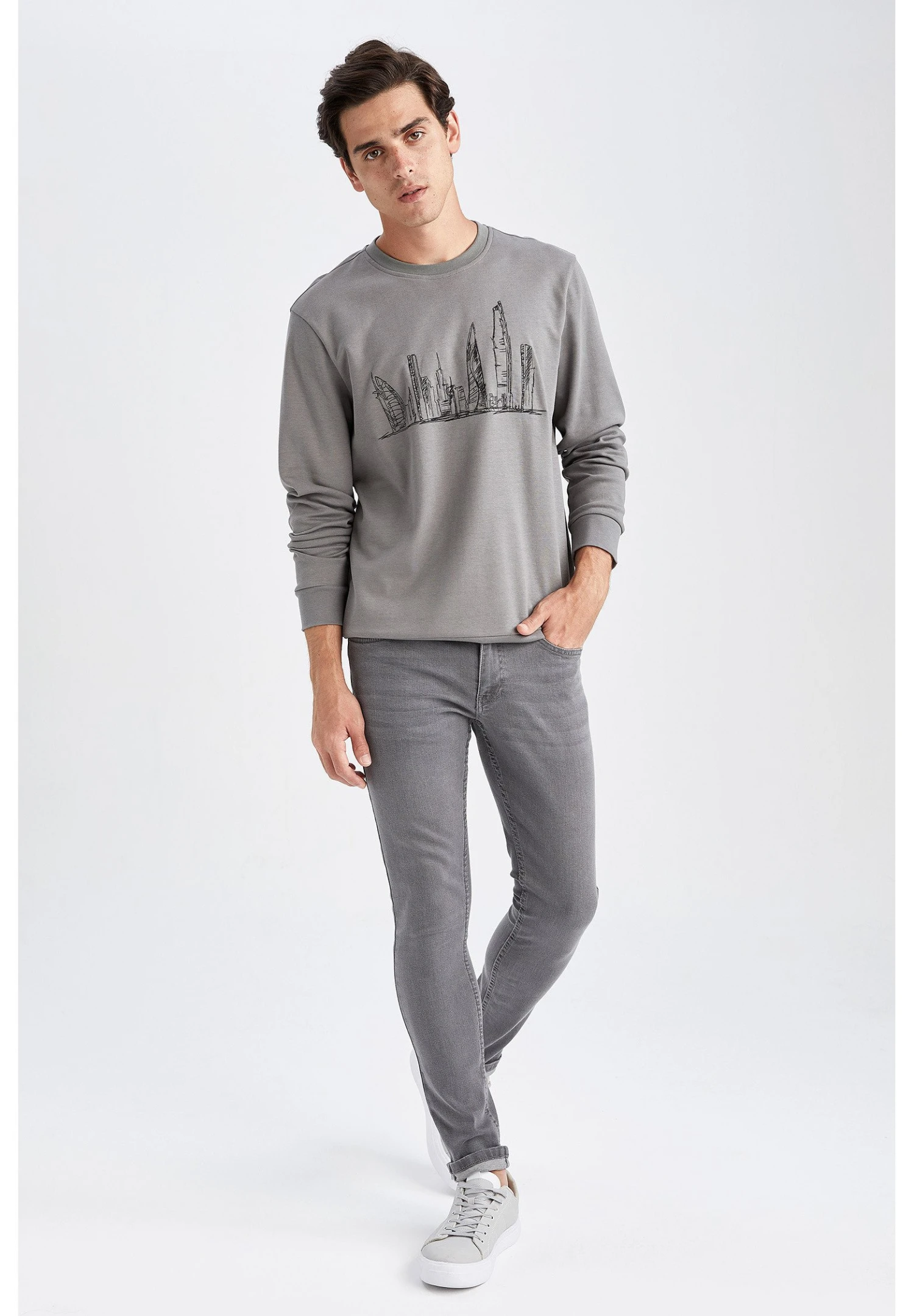 DeFacto Modern Fit - Sweater - Grey 4 DeFacto Modern Fit - Sweater - Grey - Afbeelding 2