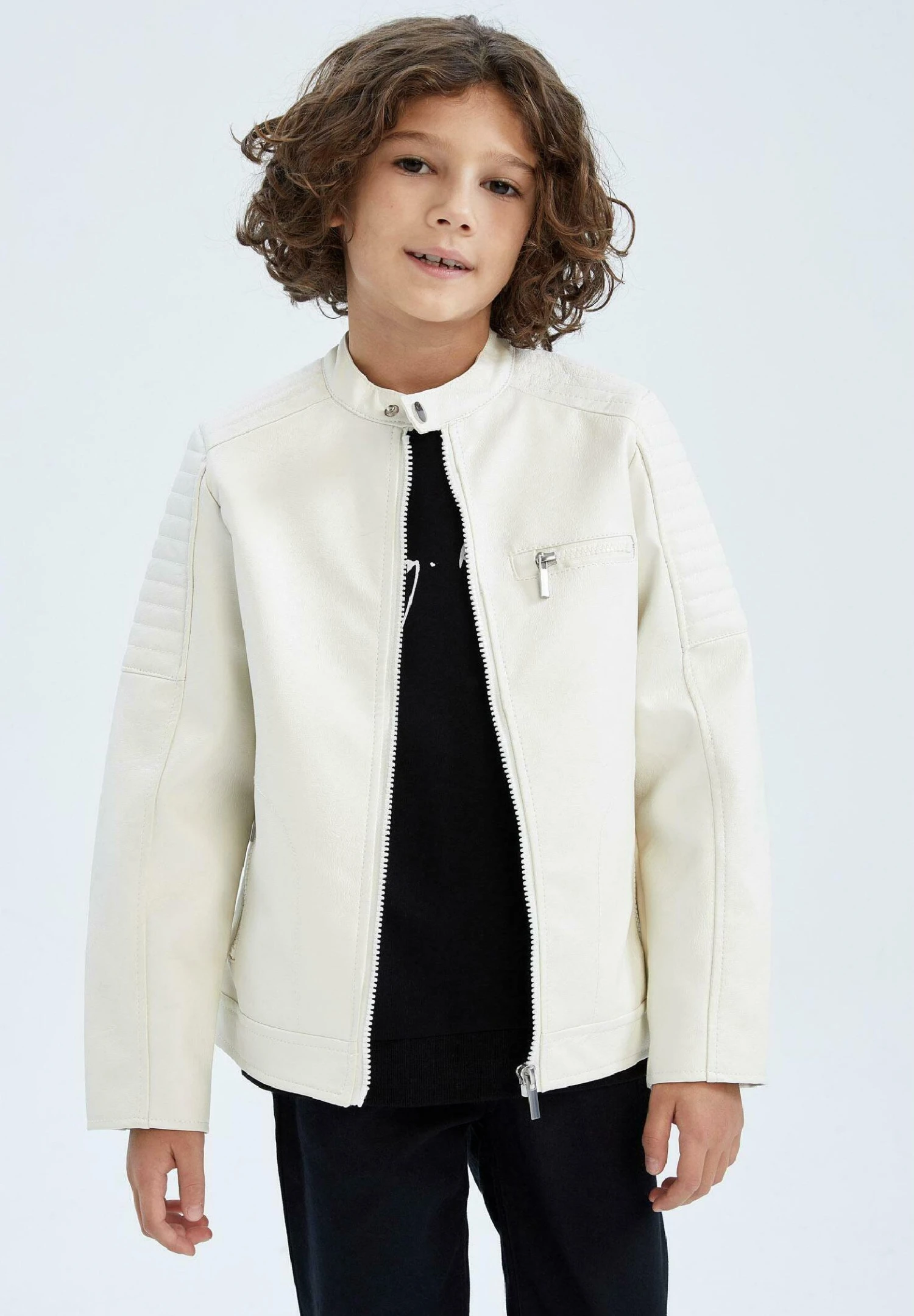 DeFacto Regular Fit - Imitatieleren Jas - Ecru 4 DeFacto Regular Fit - Imitatieleren Jas - Ecru - Afbeelding 2