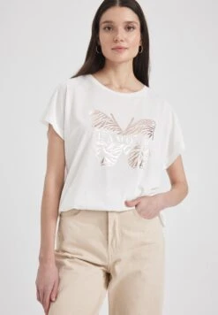 DeFacto Batwing- T-Shirt Print - Ecru