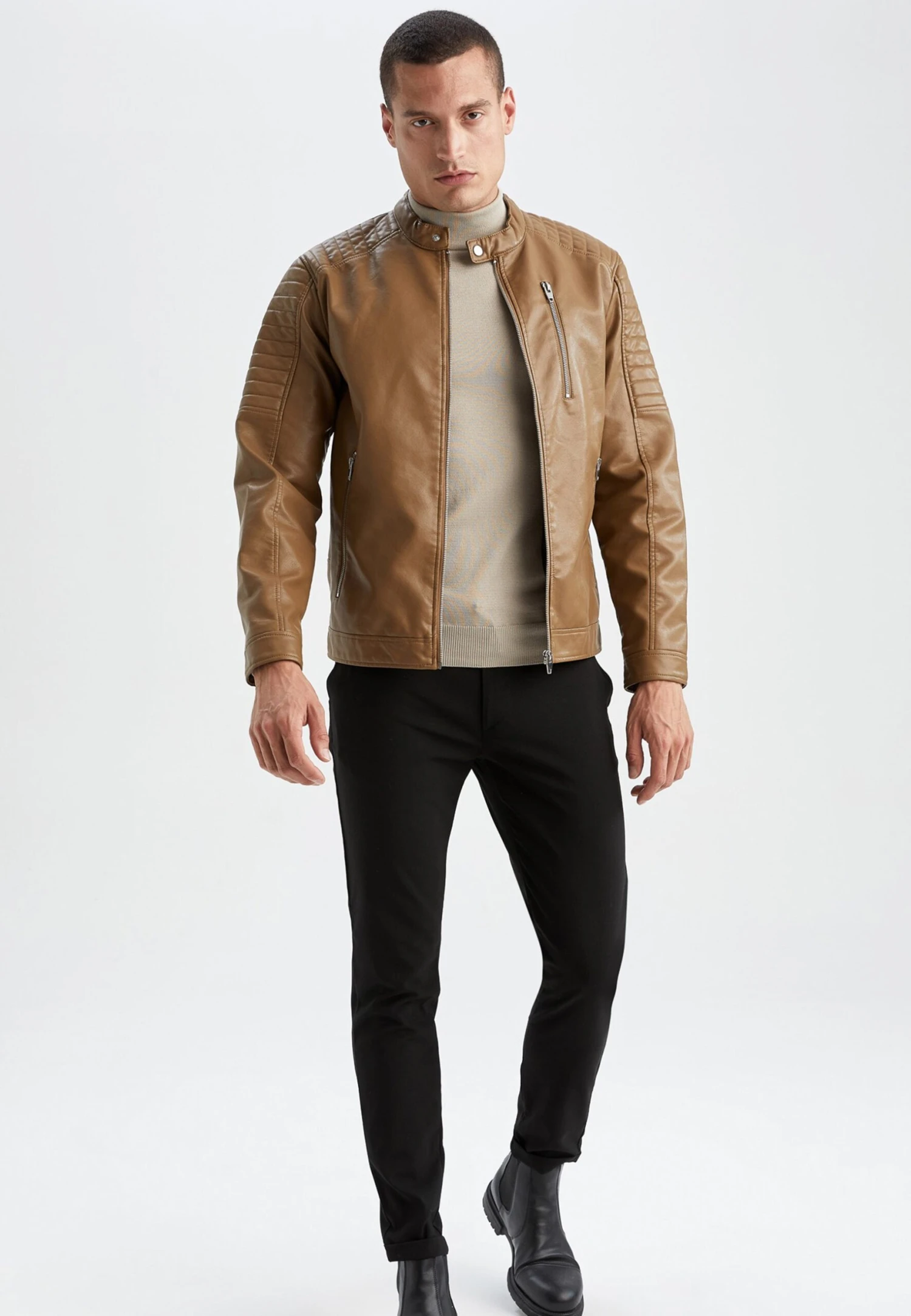 DeFacto Slim Fit - Imitatieleren Jas - Brown 4 DeFacto Slim Fit - Imitatieleren Jas - Brown - Afbeelding 2