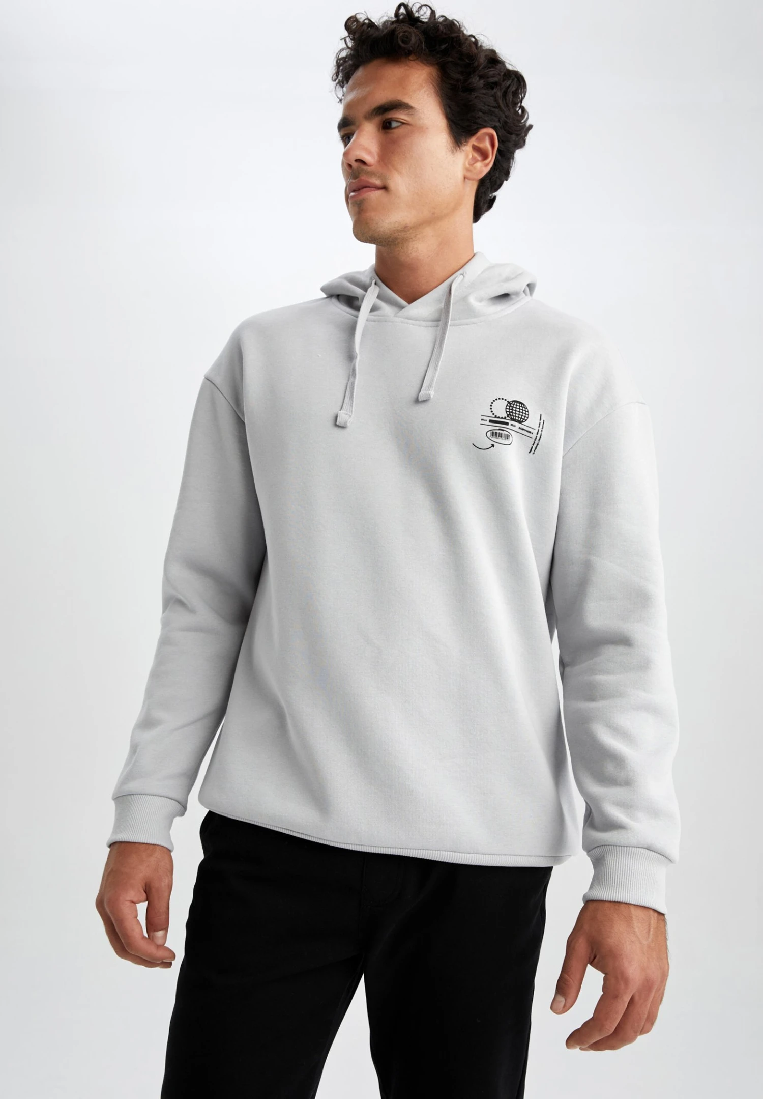 DeFacto Boxy Fit- Hoodie - Grey 5 DeFacto Boxy Fit- Hoodie - Grey - Afbeelding 3