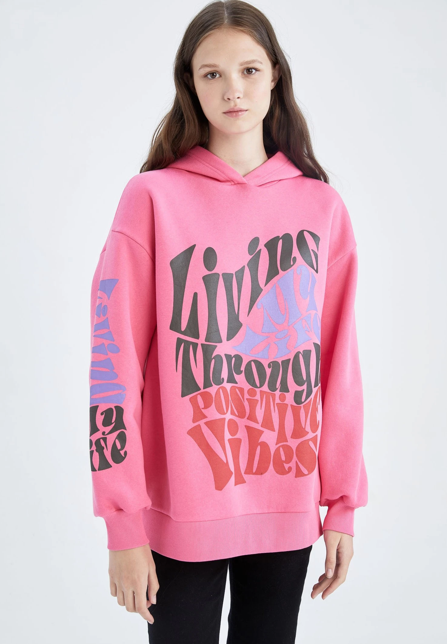 DeFacto Oversize Fit - Hoodie - Pink 3 DeFacto Oversize Fit - Hoodie - Pink