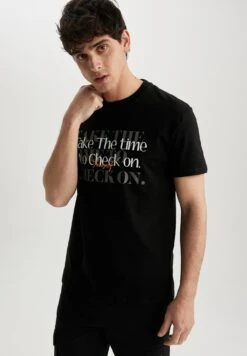 DeFacto Regular Fit - T-Shirt Print - Black