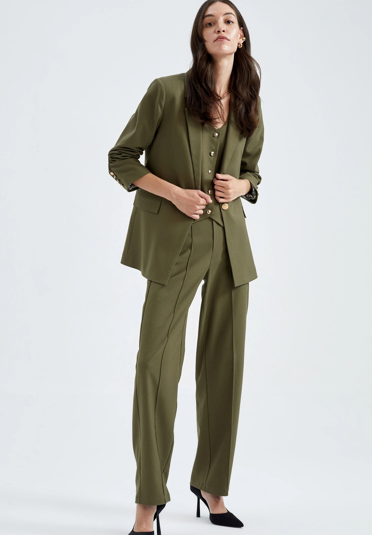 DeFacto Halflange Jas - Khaki 4 DeFacto Halflange Jas - Khaki - Afbeelding 2