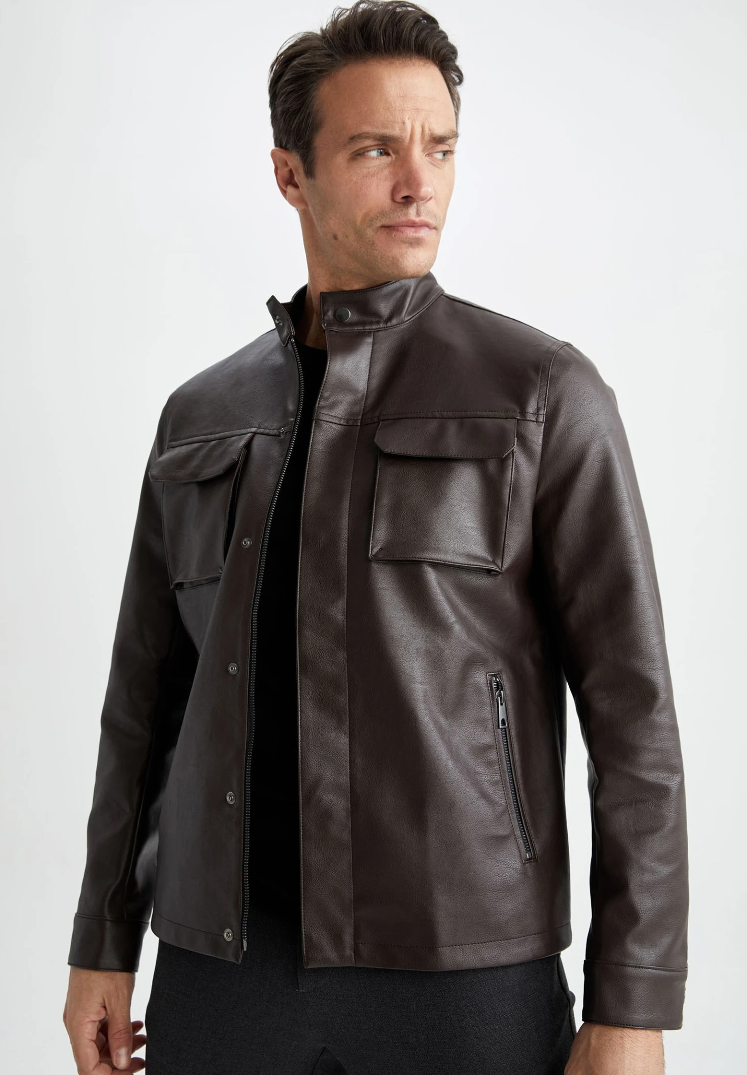 DeFacto Regular Fit - Imitatieleren Jas - Brown 3 DeFacto Regular Fit - Imitatieleren Jas - Brown