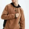 DeFacto Standart Fit- Hoodie - Brown -DeFacto 9e1b25a5d61242c58aee5b157b560205