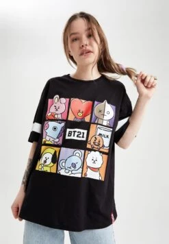 DeFacto Oversize Fit- T-Shirt Print - Black