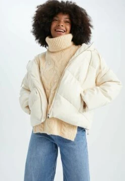 DeFacto Relax Fit- Imitatieleren Jas - Ecru