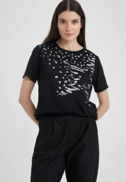 DeFacto Regular Fit- T-Shirt Print - Black