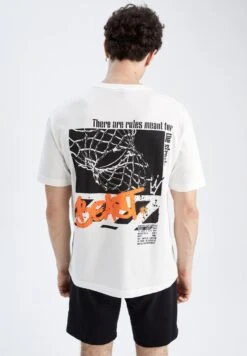 DeFacto Boxy Fit - T-Shirt Print - Ecru
