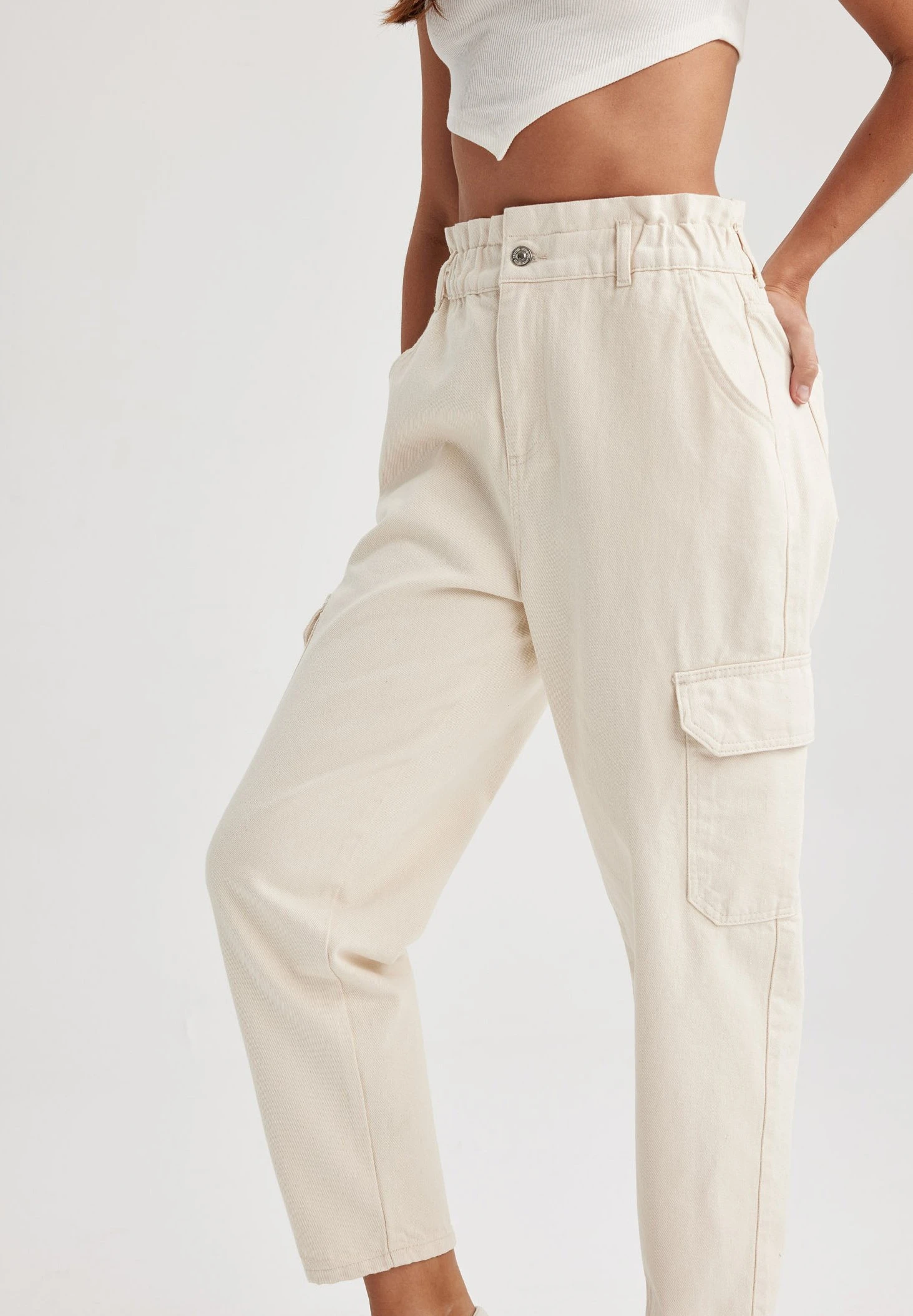 DeFacto Paperbag - Cargobroek - White 6 DeFacto Paperbag - Cargobroek - White - Afbeelding 4